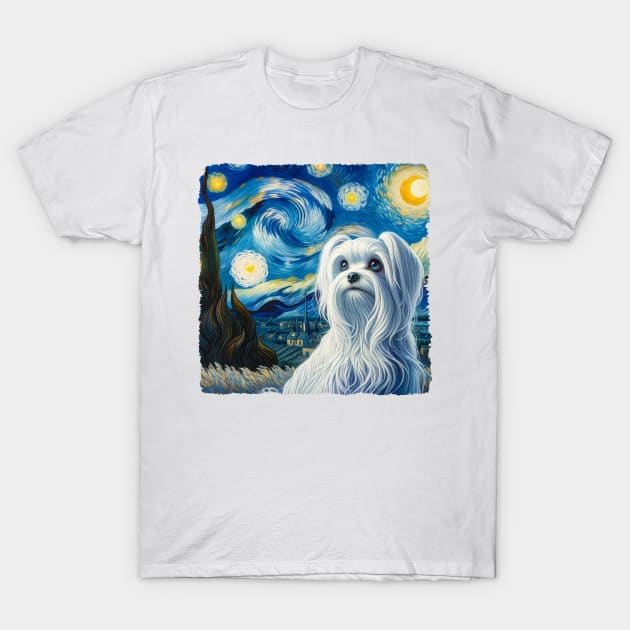 Starry Maltese Dog Portrait - Pet Portrait T-Shirt by starry_night